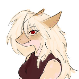 abs anthro athletic athletic_female blonde_hair clothed clothing eyebrows eyelashes female hair long_hair looking_at_viewer messy_hair playful red_eyes rough_lines simple_background smile solo white_hair avivous skye_rackham aquatic fish shark 1:1 digital_media_(artwork) hi_res shaded sketch soft_shading