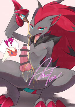 3_fingers ambiguous_gender animal_genitalia animal_penis anthro anus beverage biped blue_eyes blush canine_genitalia canine_penis censor_bar claws crouching duo erection finger_claws fingers fur genitals green_eyes grey_body grey_fur hair holding_object interrobang knot male nipples open_mouth penis pouring_onto_self red_claws red_hair solo_focus teeth toe_claws tongue tongue_out orama_ura nintendo pokemon blaziken generation_3_pokemon generation_5_pokemon pokemon_(species) zoroark 2023 censored colored hi_res