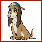 backwards_baseball_cap backwards_hat baseball_cap blue_eyes brown_body clothing feral hat headgear headwear long_ears male sitting solo chewtoything tucker_the_dog basset_hound beagle canid canine canis domestic_dog hound_dog hunting_dog mammal scent_hound