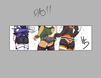 alternate_costume anthro armwear bottomwear bottomwear_down boxer_briefs breasts brown_body brown_fur butt clothed clothing clothing_swap collared_shirt crop_top crossdressing crossed_arms detached_sleeves dipstick_tail dress_shirt female forced forced_crossdressing fur furgonomic_skirt furgonomic_underwear furgonomics gloves group handwear legwear magic magic_user magic_wand magician male markings onomatopoeia oversized_bottomwear oversized_clothing oversized_pants oversized_shirt oversized_topwear panties pants pants_down partially_clothed pattern_bottomwear pattern_clothing pattern_legwear pattern_panties pattern_thigh_highs pattern_underwear shirt shocked simple_background skirt snapping_fingers sound_effects startled striped_bottomwear striped_clothing striped_legwear striped_panties striped_thigh_highs striped_underwear stripes tail tail_markings text thigh_highs topwear torn_thigh_highs trio undersized_clothing underwear upskirt wardrobe_malfunction white_body white_fur high5art canid canine canis domestic_dog mammal 2024 absurd_res digital_drawing_(artwork) digital_media_(artwork) english_text hi_res letterbox signature