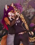 2018 5_fingers anthro blush breasts canid canine clothed clothing digital_media_(artwork) dipstick_tail domestic_cat duo ear_piercing felid feline felis female female/female fingers fox fur green_eyes hair hi_res kuro_murasaki lukurio mammal multicolored_tail neck_lick piercing purple_hair red_eyes serval shirt simple_background smile spots spotted_fur standing tank_top tomboy topwear yumi

Rating: Safe
Score: 33
User: Millcore
Date: May 22, 2018
