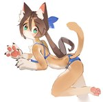 anthro bikini blush breasts brown_hair butt clothing female female_anthro fur green_eyes hair looking_at_viewer simple_background solo swimwear tail tan_body tan_fur two-piece_swimsuit utterangle nana_(whooo-ya) domestic_cat felid feline felis mammal hi_res