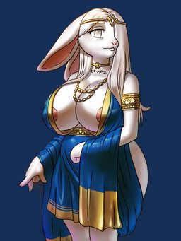 albino anthro areola areola_slip armlet big_breasts blind breasts buckteeth choker cleavage clothed clothing disability dress female fur grey_eyes hair jewelry necklace slightly_chubby solo teeth white_body white_fur white_hair chochi grand_sister_albina lagomorph leporid mammal rabbit 2023 3:4 alpha_channel hi_res