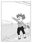 anthro balancing clothing feet female footwear grass happy lake paws plant raised_arm relaxing shoes shrub sky smile solo tail toes tree water creator_ant amy_(creator_ant) domestic_cat felid feline felis mammal 3:4 black_and_white hi_res monochrome