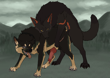 amber_eyes animal_genitalia animal_penis black_body black_fur canine_genitalia canine_penis duo ear_piercing erection eye_patch eyewear feral feral_on_feral feral_penetrated feral_penetrating feral_penetrating_feral from_behind_position fur genital_piercing genitals green_body green_fur grey_body grey_fur knot knotted_penis ladder_piercing looking_pleasured male male/male male_feral male_penetrated male_penetrating male_penetrating_male mating_grip mounting orange_body orange_fur outside penetration penis penis_piercing piercing sex tail tan_body tan_fur tongue tongue_out noxuslight_arts beau_(williamca) kael_(beleynn) canid canine canis domestic_dog german_shepherd herding_dog mammal pastoral_dog wolf 2026 digital_media_(artwork) hi_res