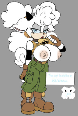 areola bell bell_collar big_breasts blue_eyes boots breasts clothed clothing clothing_lift collar female footwear fur grey_background nipples shoes simple_background solo tail text white_body white_fur raijinoni idw_publishing sega sonic_the_hedgehog_(comics) sonic_the_hedgehog_(idw) sonic_the_hedgehog_(series) lanolin_the_sheep_(sonic) bovid caprine humanoid mammal sheep english_text hi_res