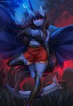 alternative_fashion anthro bottomwear breasts clothing crescent_moon female goth horn magic melee_weapon moon night polearm scythe shorts solo weapon wings margony hasbro my_little_pony procelle bat_pony equid mammal 2020 digital_media_(artwork) hi_res shaded