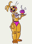 ambiguous_gender anthro bib black_sclera blue_eyes candle clothing duo eyebrows feet female female_anthro food glistening glistening_arms glistening_body glistening_hands glistening_head glistening_thighs head_tuft holding_object holding_tray looking_down machine open_mouth open_smile orange_feet panties pink_cheeks pink_clothing pink_panties pink_underwear print_bib pupils question_mark raised_eyebrow simple_background smile standing teeth text text_on_bib thick_thighs tuft underwear white_background white_bib white_eyes yellow_body bav five_nights_at_freddy's five_nights_at_freddy's_2 scottgames cupcake_(fnaf) toy_chica_(fnaf) avian bird chicken food_creature galliform gallus_(genus) phasianid robot robot_anthro 2022 digital_drawing_(artwork) digital_media_(artwork) english_text hi_res