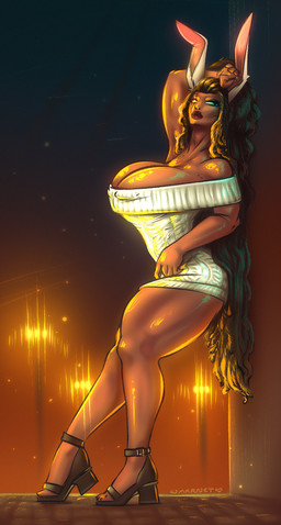 big_breasts breasts brown_hair clothed clothing dark_body dark_skin dreadlocks dress eye_scar facial_scar female footwear hair high_heels huge_breasts lamp lantern lips long_ears long_hair muscular muscular_female night nipple_outline open_mouth outside scar shoes simple_background solo thick_lips thick_thighs topwear warrnet theresa_(steller90) animal_humanoid humanoid lagomorph leporid mammal rabbit absurd_res digital_media_(artwork) hi_res