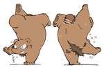 anthro balls belly brown_body eyes_closed genitals kemono male penis pubes simple_background slightly_chubby solo text white_background gayousi7 bear mammal 2023 absurd_res censored hi_res japanese_text