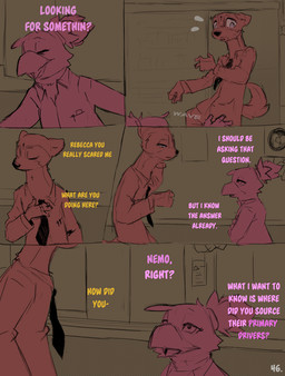 accessory anthro clothed clothing comic_panel dialogue duo necktie pink_text shocked text yellow_text conditional_dnp dacad rebecca_(dacad) tyler_(dacad) avian domestic_ferret mammal mustelid musteline true_musteline weasel comic english_text hi_res restricted_palette