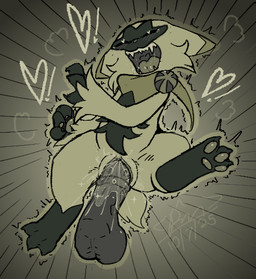 animal_genitalia animal_penis anthro anthro_penetrated balls blush bodily_fluids claws disembodied_penis duo ejaculation equine_genitalia equine_penis erection exclamation_point feet female female_focus female_orgasm fur genital_fluids genital_raphe genitals green_body green_fur heart_eyes heart_symbol looking_pleasured male male/female open_mouth orgasm pawpads penetration penile penis raphe_(anatomy) saliva scrotal_raphe sex shaking sharp_teeth simple_background soles solo_focus speed_lines tail teeth tremble_spikes trembling vaginal vaginal_fluids vaginal_penetration vaginal_squirting vulva rymherdier nintendo pokemon felid feline floragato generation_9_pokemon mammal pokemon_(species) digital_media_(artwork) signature