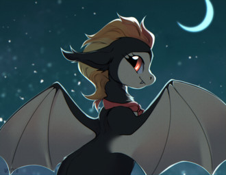 big_ears black_body black_fur feral fluffy fur grey_body grey_fur hair looking_at_viewer male moon necktie night smile solo star tuft white_body white_fur wings young young_feral young_male shyryp hasbro my_little_pony equid equine horse mammal pony vampire absurd_res digital_media_(artwork) hi_res