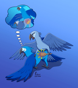 ass_up beak bedroom_eyes bent_over blue_body blue_butt blue_feathers blush bodily_fluids butt butt_slap duo eyelashes feathers female female_on_top feral male male/female male_on_bottom narrowed_eyes on_bottom on_top open_mouth paddle paddling pain presenting presenting_hindquarters reddened_butt role_reversal seductive slap spank_marks spanking tears thought_bubble foxyxxx blue_sky_studios rio_(series) blu_(rio) jewel_(rio) avian bird macaw neotropical_parrot parrot spix's_macaw true_parrot hi_res