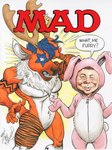 anthro bunny_costume clothing costume duo male shocked speech_bubble tom_richmond mad_magazine alfred_e_neuman saturdaii_(fauxcroft) deer human mammal new_world_deer reindeer cover cover_art cover_page hi_res magazine_cover traditional_media_(artwork)