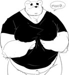 anthro belly big_belly clothing kemono male moobs navel overweight overweight_male shirt solo text topwear dumdum bear mammal 2023 absurd_res hi_res monochrome