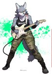 american_flag anthro armwear biped breasts camo camo_clothing camo_print chromatic_aberration claws clothed clothing countershading electric_guitar eyebrows female finger_claws footwear fully_clothed fur grey_body grey_fur guitar hair inner_ear_fluff long_hair medium_breasts multicolored_body multicolored_fur musical_instrument neck_tuft orange_eyes pattern_clothing playing_guitar playing_music plucked_string_instrument shirt shoes simple_background solo standing string_instrument tank_top text text_on_clothing text_on_shirt text_on_tank_top text_on_topwear tomboy topwear tuft two_tone_body two_tone_fur united_states_of_america white_body white_fur pgm300 fender_musical_instruments_corporation megadeth stratocaster cervina canid canine canis mammal wolf absurd_res digital_media_(artwork) english_text hi_res shaded signature