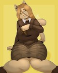 4:5 afelwft anthro big_breasts bottomwear breasts cat_girl_(on_your_tail) clothed clothing colored digital_media_(artwork) domestic_cat dress ears_up eyewear feet felid feline felis female fingers fluffy fluffy_tail footwear fur glasses hair hair_over_face head_tilt hi_res holding_object huge_breasts inner_ear_fluff long_hair looking_at_viewer mammal on_your_tail pattern_clothing shaded shirt shoes signature simple_background sitting skirt slightly_chubby slightly_chubby_female smile solo sweater tail text thick_thighs topwear tuft undershirt whiskers wide_hips yellow_eyes