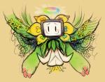 alternate_universe black_eyes blush flower halo male plant smile solo devichonee underfell undertale undertale_(series) flowey_the_flower photoshop_flowey elemental_creature flora_fauna flower_creature monster