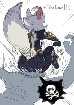 anthro butt cheek_tuft clothed clothing cybernetics duo faceless_character faceless_male facesitting facial_tuft female fingers fur hair machine male markings rear_view simple_background sitting_on_another skinsuit skull_and_crossbones teeth text tight_clothing tuft white_body white_fur white_hair el-k crown_(el-k) canid canine fox mammal absurd_res digital_media_(artwork) english_text hi_res