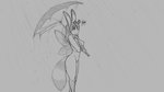 16:9 2020 anthro breasts digital_drawing_(artwork) digital_media_(artwork) female grey_background horn hybrid insect_wings looking_up mits_(character) monochrome navel nipples nude raining simple_background smile solo standing tail umbrella watsup widescreen wings