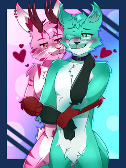 anthro antlers belly_tuft big_ears blue_background blue_body blue_fur blue_hair blush blush_lines body_hair brown_antlers brown_body brown_fur chest_tuft collar collar_only crotch_tuft duo ear_piercing eyebrows eyewear fur fur_markings gauged_ear glasses gloves_(marking) gradient_background green_eyes grey_body grey_eyebrows grey_fur grey_nose hair heart_symbol holding_another horn hug inner_ear_fluff long_tail looking_at_another male male/male markings nude one_eye_closed piercing pink_background pink_body pink_fur pink_hair purple_background rabbit_ears red_body red_eyebrows red_eyes red_fur red_inner_ear_fluff red_nose ring_piercing romantic romantic_couple rubbing_neck scut_tail short_tail simple_background striped_markings stripes tail tuft wearing_glasses whiskers white_body white_fur white_inner_ear arvo_(artist) akki_(arvo) rioma_(riowoma) canid canine fox jackalope lagomorph leporid mammal rabbit 2025 alpha_channel hi_res