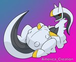 belly belly_rub big_belly blush female feral pregnant pregnant_female quadruped simple_background solo tail text arceus_tummy nintendo pokemon arceus generation_4_pokemon legendary_pokemon pokemon_(species) english_text hi_res