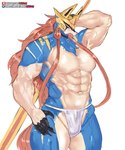 abs anthro bulge clothed clothing looking_at_viewer male muscular muscular_anthro muscular_male navel pecs solo standing text topless underwear girlsay nintendo pokemon crowned_sword_zacian generation_8_pokemon legendary_pokemon pokemon_(species) zacian 2022 5:6 hi_res url