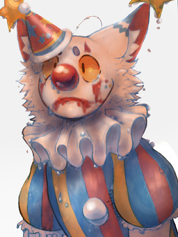 anthro bodily_fluids bodypaint clothing clown clown_costume clown_makeup clown_nose drip_effect dripping dripping_wet face_paint freckles fur glistening glistening_eyes hair hat headgear headwear makeup male moisture multicolored_body multicolored_fur running_makeup sad saggy shimmering simple_background soaked soaked_fur solo teardrop tears teary_eyes upset water waterdrops wet wet_body wet_clothing wet_fur wet_hair white_body white_fur unknown_artist humanoid 3:4 digital_media_(artwork) shaded