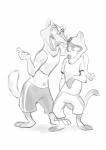 anthro barefoot bottomwear clothed clothing duo feet gesture hand_gesture male male/male midriff navel open_mouth pointing shirt shorts simple_background teeth tongue topwear sexilydrawn disney zootopia duke_weaselton travis_(zootopia) black-footed_ferret least_weasel mammal mustelid musteline true_musteline weasel absurd_res hi_res monochrome shaded sketch