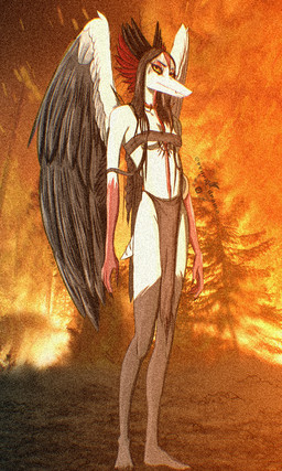 4_fingers anthro bandeau black_hair black_sclera bottomwear braided_hair breasts claws clothed clothing cosplay crossover_cosplay eyelashes eyeshadow feathered_wings feathers female finger_claws fingers fire forest_fire hair loincloth long_hair looking_at_viewer makeup medium_breasts outside red_eyeshadow scales short_tail skimpy snout solo tail text topwear tribal tribal_outfit under_boob v-cut white_body white_scales wings yellow_eyes vvurm_drama cavemanon_studios goodbye_volcano_high james_cameron's_avatar ko_op_(game_developer) snoot_game fang_(gvh) varang_(james_cameron's_avatar) prehistoric_species pterosaur reptile scalie 2026 3:5 artist_name crossover digital_drawing_(artwork) digital_media_(artwork) hi_res watermark