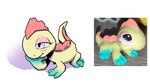 ambiguous_gender eyelashes feral green_body leg_markings lidded_eyes markings purple_eyes real reference_image socks_(marking) solo tail toy blueeyjayzilla hasbro littlest_pet_shop lps_1861 iguana iguana_(genus) iguanid lizard reptile scalie hi_res