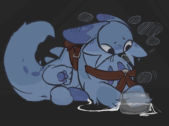 anus balls blue_body bodily_fluids cum cum_in_sex_toy feral genital_fluids genitals male paws penetrable_sex_toy penis saddle sex_toy solo dragonbooper palworld pocketpair chillet pal_(species)
