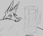 alcohol anthro beer beer_mug beverage blush blush_lines female furniture grey_background inner_ear_fluff looking_at_object simple_background solo table tongue tongue_out tuft brewfilter 15_(brewfilter) canid canine canis fox grey_fox mammal urocyon digital_drawing_(artwork) digital_media_(artwork) headshot_portrait hi_res monochrome portrait sketch