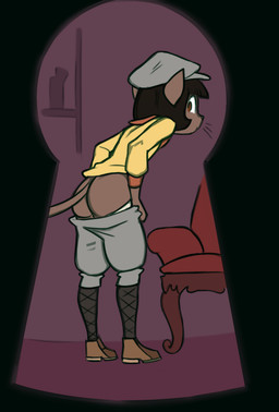 anthro biped bob_cut bottomwear bottomwear_down brown_body brown_eyes brown_fur brown_hair butt caught clothed clothed_anthro clothed_female clothing feet female female_anthro fur furniture hair hat headgear headwear jacket keyhole leaning leaning_forward looking_aside looking_aside_at_viewer looking_at_viewer pants pants_down partially_clothed partially_clothed_anthro partially_clothed_female plantigrade pointy_ears short_hair solo standing tail three-quarter_view topwear undressing voyeur voyeur_pov whiskers redout third-party_edit felicity_longis_(colorist) lackadaisy ivy_pepper domestic_cat felid feline felis mammal 2025 color_edit colored full-length_portrait hi_res portrait