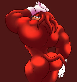 anthro big_butt big_muscles butt huge_muscles hyper hyper_muscles male muscular muscular_anthro muscular_male red_background red_body simple_background solo yaboivanillo sega sonic_the_hedgehog_(series) knuckles_the_echidna echidna mammal monotreme hi_res