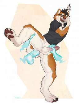 anal anal_penetration anthro arm_tuft balls barefoot bodily_fluids bottomless bottomless_anthro bottomless_male brown_hair claws clothed clothing disembodied_hand duo elbow_tuft eyewear feet finger_claws fur genital_fluids genitals ghost_hand glasses hair handjob handjob_while_penetrating humanoid_genitalia humanoid_penis leaning_on_wall licking licking_lips looking_at_viewer male on_one_leg pawpads paws penetration penile penile_penetration penis penis_in_ass precum sex shirt solo_focus standing t-shirt tan_body tan_fur toe_claws tongue tongue_out topwear translucent translucent_penis tuft wearing_glasses white_body white_fur tritscrits akita canid canine canis domestic_dog mammal spitz 2022 digital_media_(artwork) hi_res signature