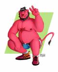 anthro beard belly bulge clothing eyes_closed facial_hair fur humanoid_hands male moobs nipples overweight overweight_anthro overweight_male red_body red_fur solo underwear nastybearz felid feline mammal 2020 absurd_res hi_res