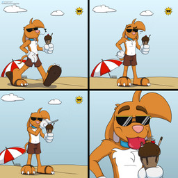 3_toes 4_fingers anthro big_feet big_tongue blep bottomwear cartoon_gloves claws clothing collar duo extreme_size_difference eyebrows eyewear feet fingers flip_flops footwear licking macro male male/male micro paws red_tongue sandals shoes shorts size_difference sunglasses text toe_claws toes tongue tongue_out toony vore_implied wide_tongue doggydog doggydog_(character) roderick_(tamerkoh) toon_doggydog_(doggydog) canid canine canis domestic_dog lagomorph leporid mammal rabbit 1:1 absurd_res comic hi_res url