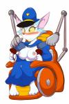 anthro big_breasts blush breasts clothing disability embarrassed female mechanical_arms paraplegic police police_officer solo vehicle wheelchair mastergodai patrol_03 carmen_(patrol_03) arctic_fox canid canine fox mammal true_fox