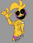 anthro beakless black_sclera black_text body_writing breasts clothed clothing eyelashes featureless_breasts female female_anthro gesture grey_background grey_neck grey_teeth machine metal_teeth open_mouth open_smile panties pink_cheeks pink_clothing pink_panties pink_underwear simple_background smile solo star_writing teeth text topless topless_anthro topless_female underwear waving waving_at_viewer waving_hand white_eyes writing_on_arm writing_on_breasts writing_on_face yellow_body yellow_breasts bav five_nights_at_freddy's five_nights_at_freddy's_2 scottgames mangle_(fnaf) toy_bonnie_(fnaf) toy_chica_(fnaf) toy_freddy_(fnaf) animatronic avian bird chicken galliform gallus_(genus) phasianid robot robot_anthro 2024 digital_drawing_(artwork) digital_media_(artwork)