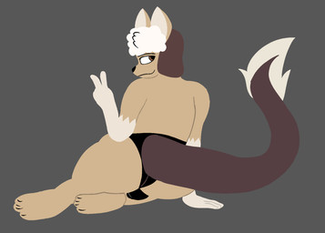 anthro big_butt black_clothing black_underwear bulge bulge_from_behind butt clothing gesture hand_gesture male rear_view solo underwear v_sign hornydragon2003 alfajor canid canine canis domestic_dog mammal hi_res