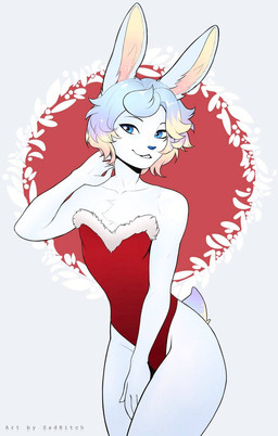 anthro athletic blue_eyes femboy hair long_ears male pose short_hair smile solo white_body conditional_dnp sadbitch lagomorph leporid mammal rabbit hi_res pinup