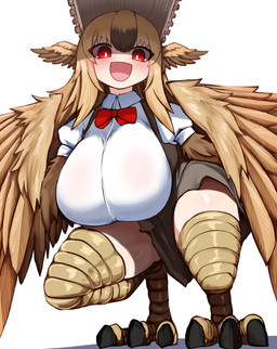 >:d big_breasts biped blonde_hair blush bow_tie breasts clothed clothing crouching eyebrows eyelashes feathered_wings feathers feet female front_view fully_clothed hair headgear headwear huge_breasts looking_at_viewer open_mouth open_smile pupils red_eyes simple_background slit_pupils smile solo talons thick_thighs toes white_background wings dokukasa black_souls_(game) european_mythology greek_mythology mythology dodo_(black_souls) animal_humanoid avian harpy humanoid mythological_avian mythological_creature 2025 absurd_res digital_media_(artwork) hi_res