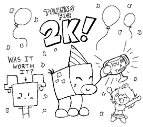 ^_^ ahoge ambiguous_gender award balloon black_text blush blush_stickers bottomwear celebration clothed clothed_human clothing confetti crop_top directional_arrow eyes_closed female female_human female_humanoid genitals group hair hat headgear headwear holding_award holding_object holding_trophy inflatable looking_at_viewer nipples not_furry nude_humanoid open_mouth open_smile party_hat pigtails question_mark shirt shorts simple_background smile square_head t-pose text tongue topwear trio trophy vulva white_background squogs mario_bros nintendo paper_mario mimi_(paper_mario) human humanoid mammal squog 2026 digital_media_(artwork) english_text milestone_celebration monochrome