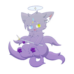 ambiguous_gender anthro blue_eyes pawpads purple_body purple_pawpads sitting solo whitefoxcedar yellow_eyes young canid canine fox mammal 1:1 hi_res