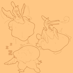 ambiguous_gender belly big_belly digestion duo flying simple_background sleeping tired vore watagenodebi nintendo pokemon avian bird cramorant generation_1_pokemon generation_8_pokemon pokemon_(species) raichu 1:1 hi_res sequence