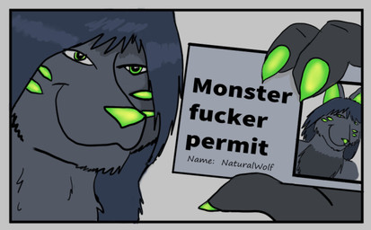 anthro border glowing_nails green_markings green_nose grey_border male markings profanity solo text naturalwolf monster_fucker_permit english_text
