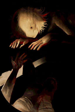5_fingers :d amputee black_background black_eyes blood blood_on_hand blood_on_leg bodily_fluids disability fingers first_person_view fur gore hair horror_(theme) humanoid_pov looking_at_viewer lying male male_humanoid male_pov missing_leg missing_limb on_front red_text ribs simple_background skinny_humanoid skinny_male smile solid_dot_eyes solo tan_body tan_fur tan_hair text jejejunum humanoid 2026 dark_theme digital_media_(artwork) english_description english_text hi_res
