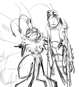 2_antennae 4_arms 4_legs 4_wings anthro arthropod_abdomen big_wings biped crown duo exoskeleton eye_scar eyespots facial_scar hand_on_another's_hip hand_on_hip headgear insect_wings laugh lepidopteran_wings male markings mouth_closed multi_arm multi_limb multi_wing narrowed_eyes nude open_mouth quadruped ruff scar spikes spikes_(anatomy) standing teeth unimpressed wings preparedchalk a_bug's_life disney hoppers_(disney) pixar hopper_(a_bug's_life) titus_(hoppers) arthropod butterfly grasshopper insect lepidopteran orthopterid taur 2026 black_and_white digital_media_(artwork) hi_res monochrome sketch